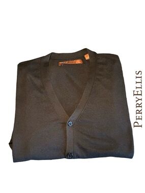 Perry Ellis Men's Black V-Neck Button-Front Cardigan